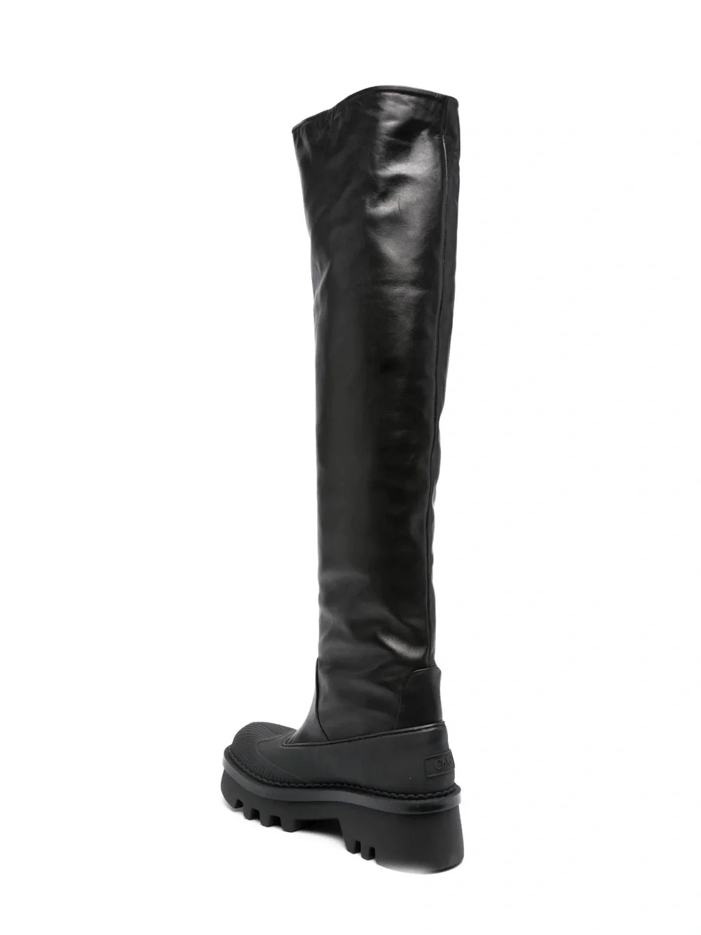 Chloe Raina Black Leather Over the Winter Rain Boots